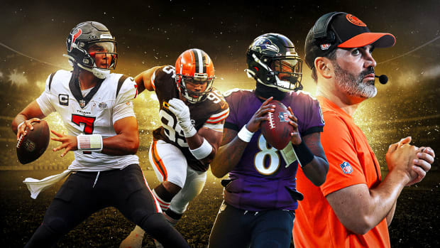 A graphic showing images of C.J. Stroud, Myles Garrett, Lamar Jackson and Kevin Stefanski
